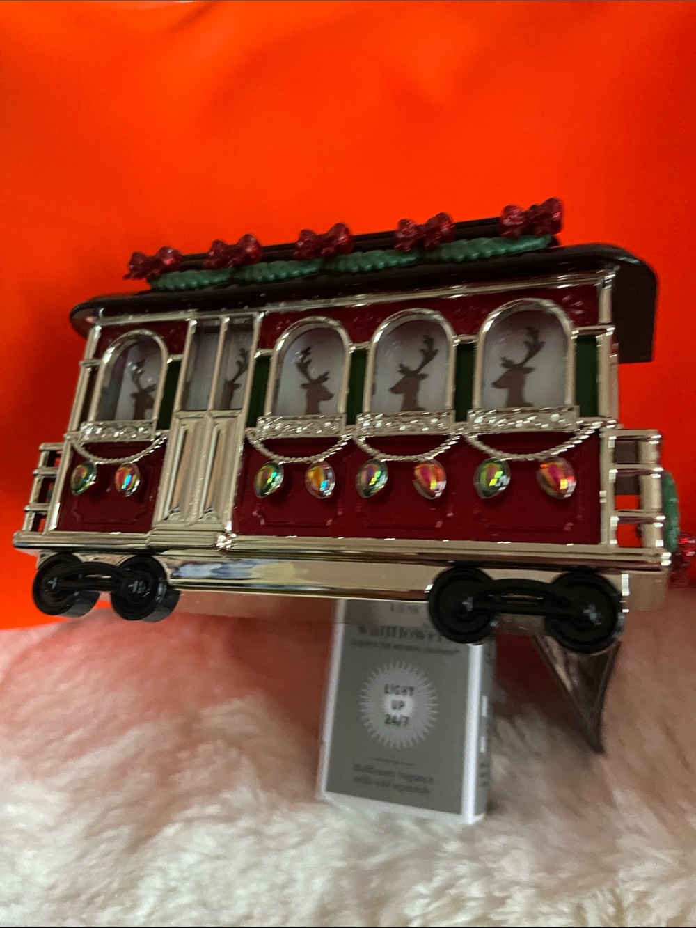 Holiday Red Train Toy with Reindeer Window Accents projector wallflower